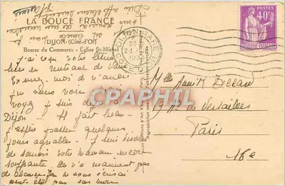 Stara pocztówka Dijon Côte d'Or Bursa Handlowa Katedra św. Michała — Rewers