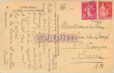 LYON (Rhône) — Rzeka Rhône i Most Galliéni — Wydawnictwo Sztuki Lyon — Rewers