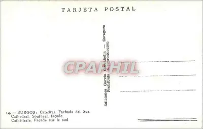 Burgos — Katedra: fasada południowa — Wydawnictwo García Carrabilla — Rewers