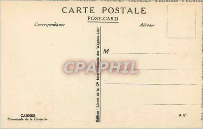 Cannes — Promenada Croisette — Wydanie 'Livret de la Cie Internationale des Wagons-Lits', nr A 51 — Rewers
