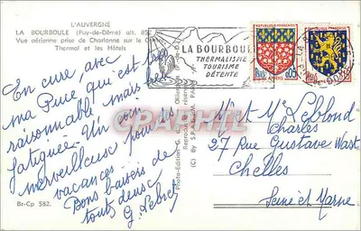 La Bourboule (Puy-de-Dôme) — widok z lotu ptaka hotele termalne — wydawca S.P.A.B.M. P.A. — Rewers