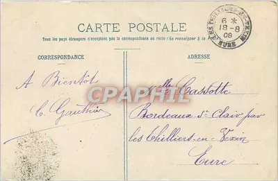 Rouen — widok panoramiczny i zabytki — wydawca nieznany, numer serii nie widoczny — Rewers