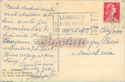 Lourdes — A Gruta e a Basílica — Fabricação francesa n°322 — Verso