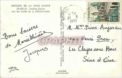 Jardines floridos junto a las orillas del Mediterráneo — Reflejos de la Costa Azul — Ediciones La Cigogne, Mónaco, n° 06.000.18 — Reverso