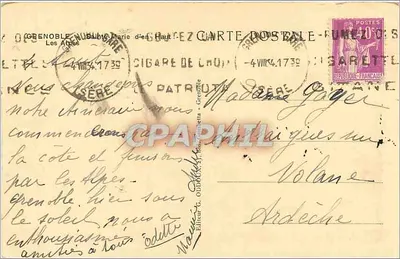 Ouldoux — widok panoramiczny z zasnieżonymi górami — Wydawca G. Ouldoux, Grenoble — Rewers