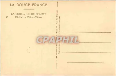 Calvi i jego palmy — widok ulicy z palmiarnią i mieszkańcami — wydawca 'La Douce France', nr 45 — Rewers