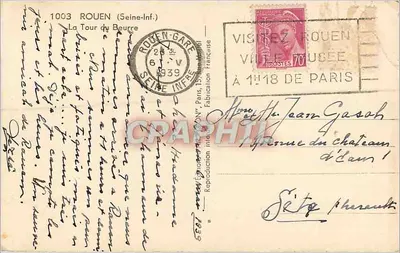 De Buttertoren — Rouen (Seine-Inf.) — Ongepubliceerde heruitgave Parijs 1939 — Achterkant