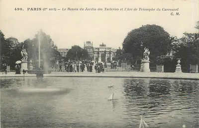 Paris (1º arrondissement) — O Bassin do Jardim das Tuileries e o Arco do Triunfo do Carrousel — C. M. n° 490