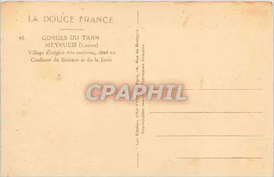 Meyrueis (Lozère) — Gory Tarn — widok zbiegu rzek Bétuzon i Jonte — Wydawnictwo Sztuki Yvon, Paryż — Rewers