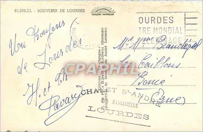 Estátua da Virgem de Lourdes — Lembrete de Lourdes — Edições D. Jeanne — Verso