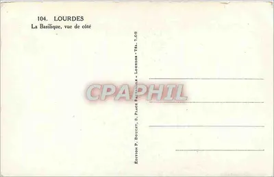 Lourdes — Bazylika widziana z boku — Wydawnictwo P. Doucet, Lourdes — Rewers