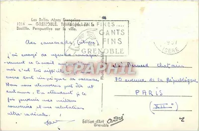 Grenoble — widok z teleferyku Bastille — Édition d'Art André — Rewers