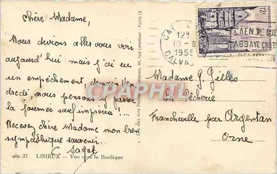 Bazylika Najświętszej Maryi Panny z Lisieux — Widok ku Bazylice — Wydawca: Chez des Arts Photographiques, nr 44 — Rewers