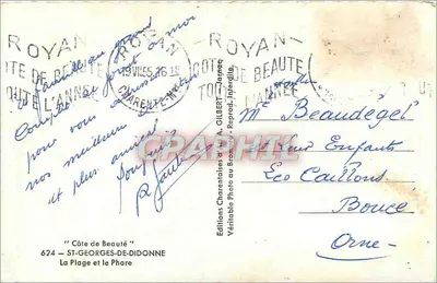 A Praia e o Farol — Royan — Edições Charentais de A. Gilber — Verso