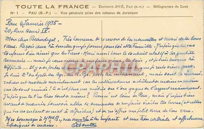 Visão geral dos morros de Jurançon — Edições JOYÉ, Pau (B.P.) — N°1 — Verso