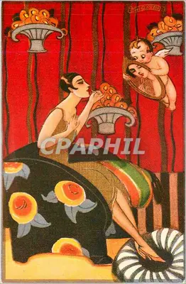 Mulher e putto — cena decorativa — Philatélic'Art, 4 rue Bailleul, Paris