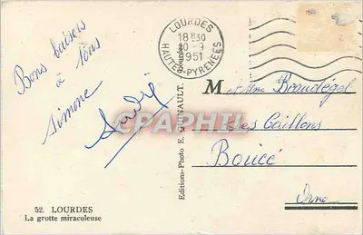 Jaskinia cudowna — Lourdes — Éditions-Photo E. Quinault, nr 52 — Rewers