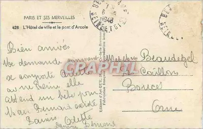 Paris — O Hotel de Ville e o ponte d'Arcole — Éditions d'Art GUY — Verso