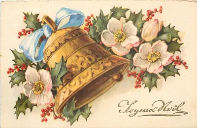 Sininho de Natal — ivôr, flores e fita azul — Imp. France N° 257