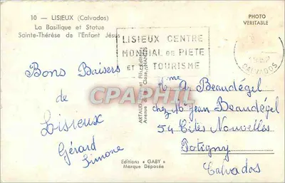 Lisieux — Basiliek en Beeld van Heilige Thérèse van het Kind Jezus — Uitgave Gaby — Achterkant