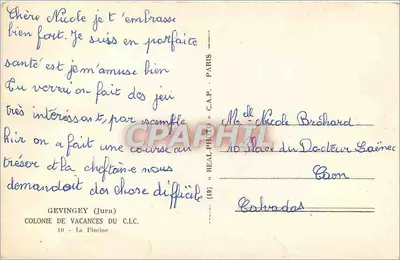 Gévingey (Jura) — Colônia de férias do C.I.C. — A piscina — editor 'REAL PHOTO' n° (49) — Verso