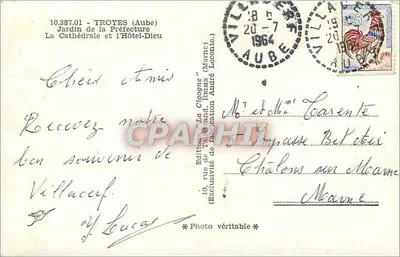 Troyes (Aube) — Ogród Prefektury i Katedra — Wydawnictwo La Cigogne — Rewers
