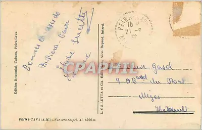 Widok na Sospel — Al. 1500 m — wydawnictwo Bonomini, Tabacs, Peiré-Cava — Rewers