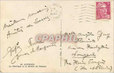 La Basilique et le devant du Rosaire — Lourdes — Édit. P. Douen, n°40 — Rewers