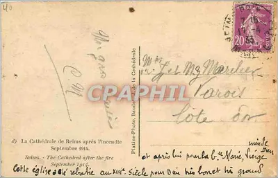 Katedra w Reims — po pożarze z 1914 roku — Platiné-Photo, Baudet — Rewers