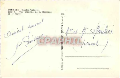 Lourdes (Hautes-Pyrénées) — Vue aérienne de la Basilique et le Gave — Éditions Combier, n° 214-2 A — Rewers