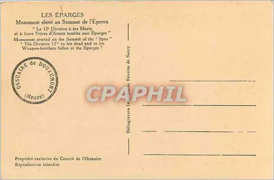 Les Éparges — Monument erguido no Cume do Éperon — Héliogravure de Douaumont — Verso