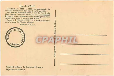 Fort Vaux — Fort Vaux — Heliografie Zbiorcze z Nancy — Rewers