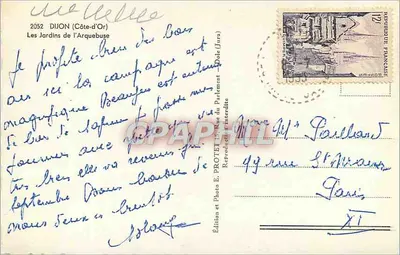 Os Jardins da Arquebuse — Dijon (Côte-d'Or) — Edição E. PROTET — Verso