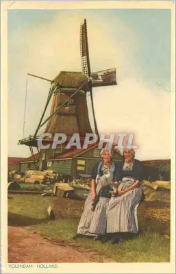 Bilhete postal antigo VOLENDAM HOLLAND Moinho de vento