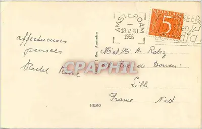 Bilhete postal antigo VOLENDAM HOLLAND Moinho de vento — Verso