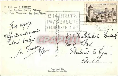 O Rocher de la Vierge visto das Terrasses do Port-Vieux — Biarritz — Editor L. Larielle, n° P. 811 — Verso