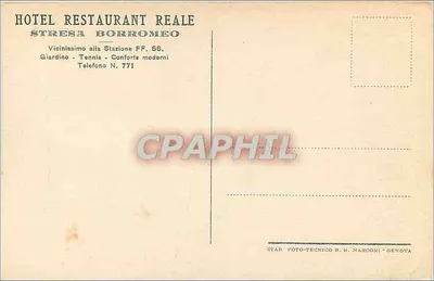 Hôtel Restaurant Reale — bâtiment à balcons — éditeur STAB FOTO-TECNICO B. N. MARCONI - GENOVA — Verso