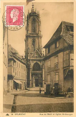 Vista de Sélestat — Rue du Babil e Igreja de São Jorge