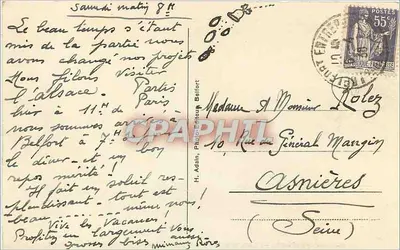 Belfort — Le Lion — dzieło Bartholdiego, o długości 22 m i wysokości 11 m — H. Adain, wydawca fotografii — Rewers