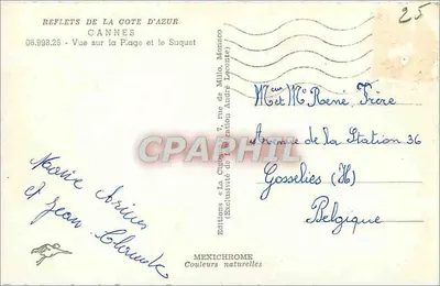 Cannes — Widok plaży i Suquetu — Wydawnictwo «La Cigale» — Rewers