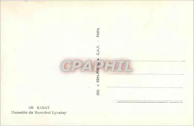 Mausoléu do Maréschal Lyautey — Rabat — editor REAL-PHOTO, n° 133 — Verso