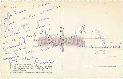 Nice — Lembrança de Nice — Edições ADIA-NICE, n°501 — Verso