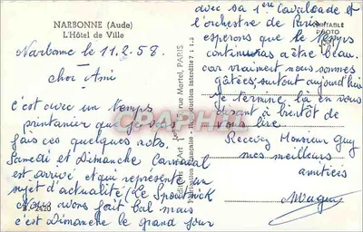 Narbonne — Hotel de Ville — editor Art Martel, n° 2420 — Verso