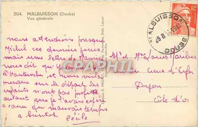 Malbuisson (Doubs) — Vista geral — Edições E. Profeit, n°304 — Verso