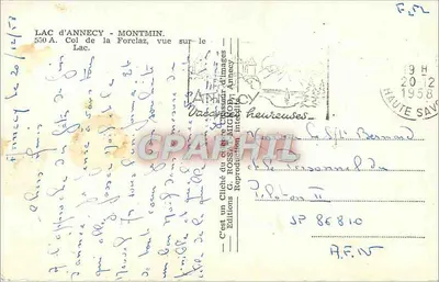 Jezioro Annecy — Montmin, widok z przełęczy Forclaz — Wydawnictwo G. Rossat-Mignot, nr 86810 — Rewers