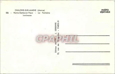 Châlons-sur-Marne — Notre-Dame-en-Vaux e a Fontaine lumineuse — Edição J. Derenne, Paris — Verso