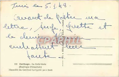 Mausoleo del Cardinale Lavigerie — Basilica Primatale di Cartagine — editore C.A.P. n°136 — Verso