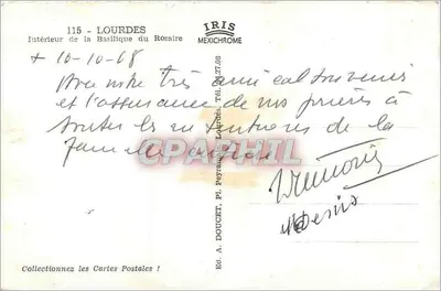 Wnętrze Bazyliki Rosary — Lourdes — Wyd. A. Doucet, Pl. Peyramond — Rewers