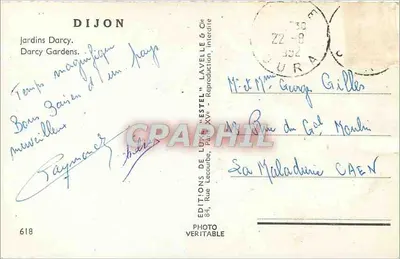 Ogród Darcy — Dijon — Wydawca Estel, n° 618 — Rewers