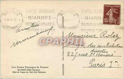 Onda no Porto dos Pescadores — Biarritz — Os Belos Paisagens da França — Verso